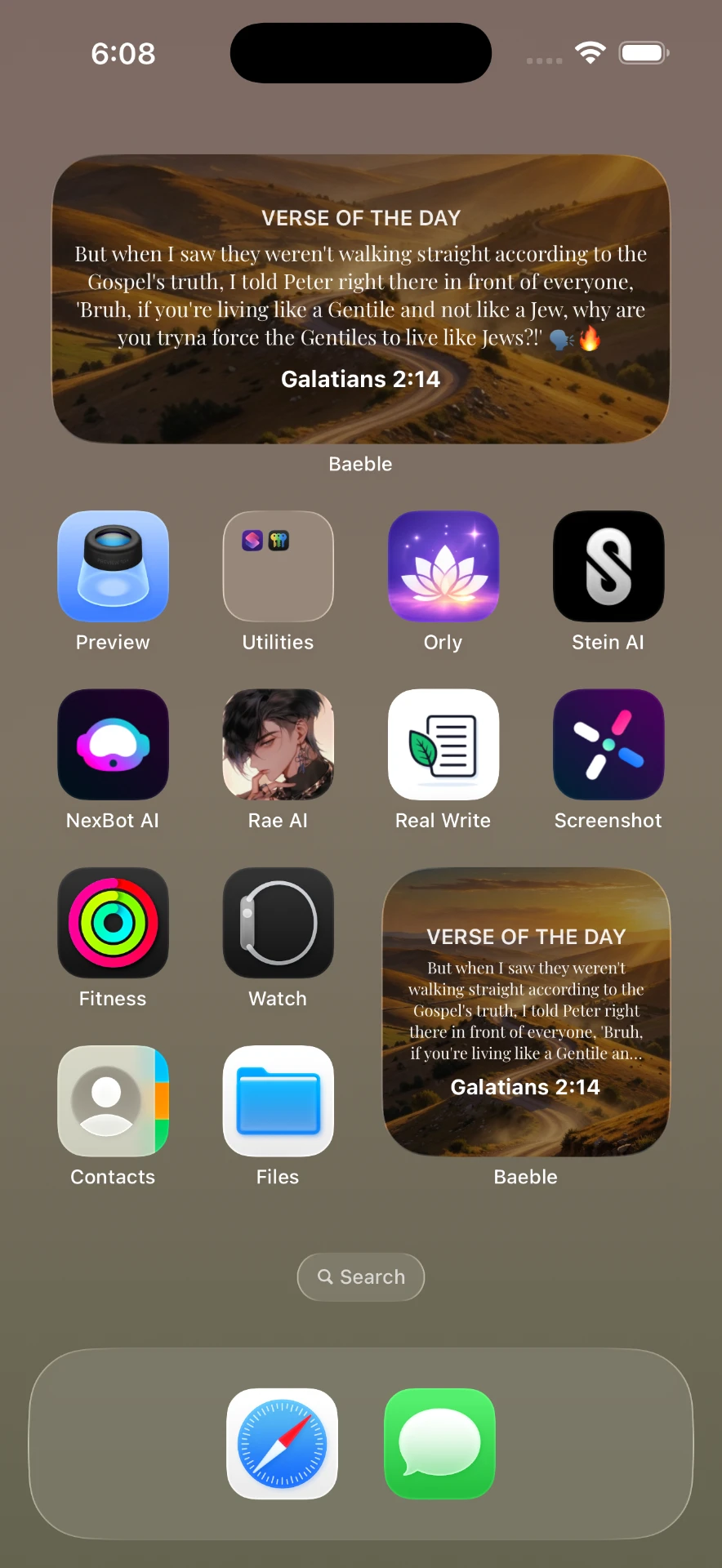Baeble Verse of the Hour widgets displayed on an iPhone home screen