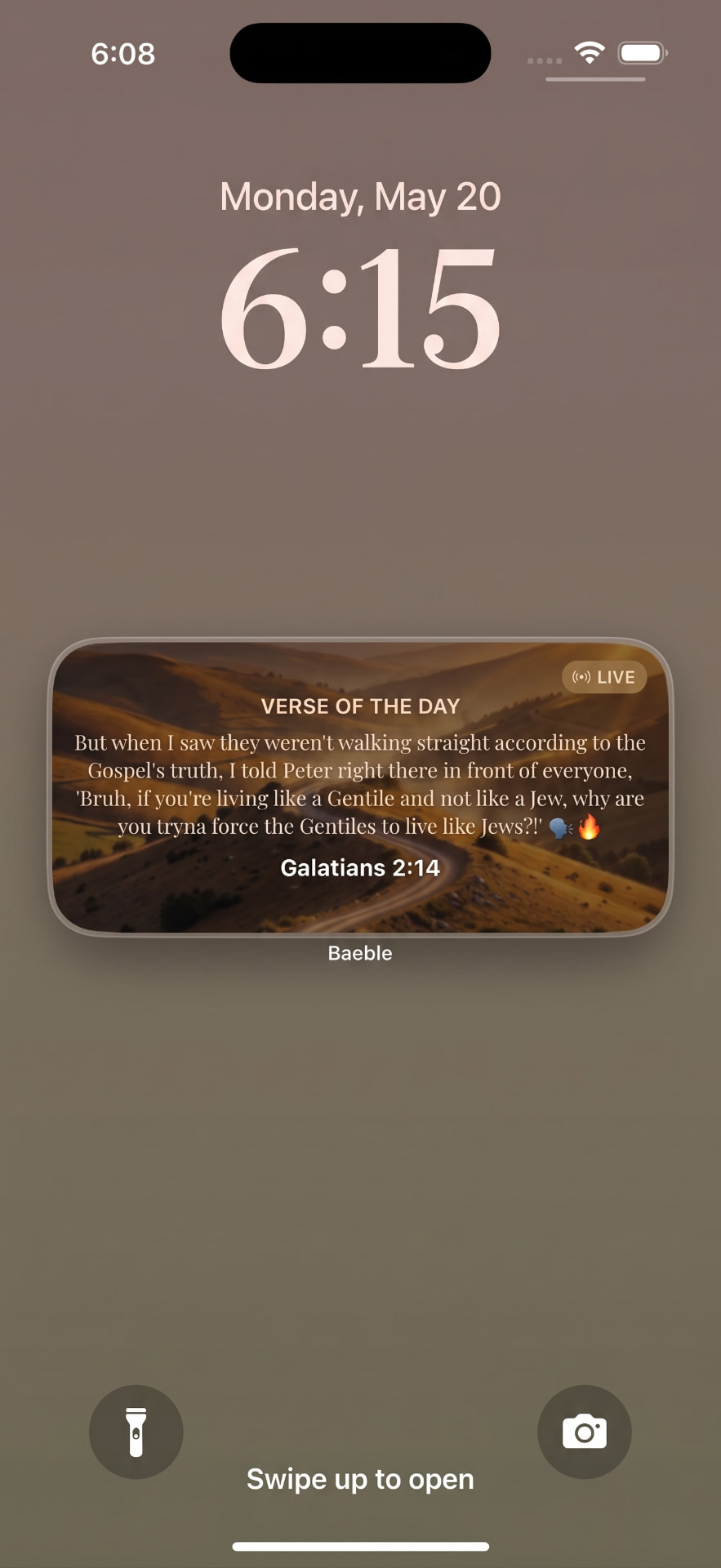 Baeble Verse of the Day widget displayed on an iPhone lock screen